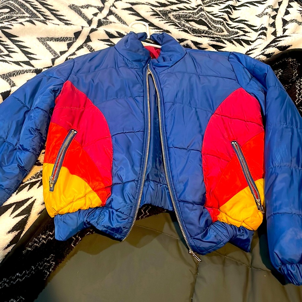 Blue puffer jacket